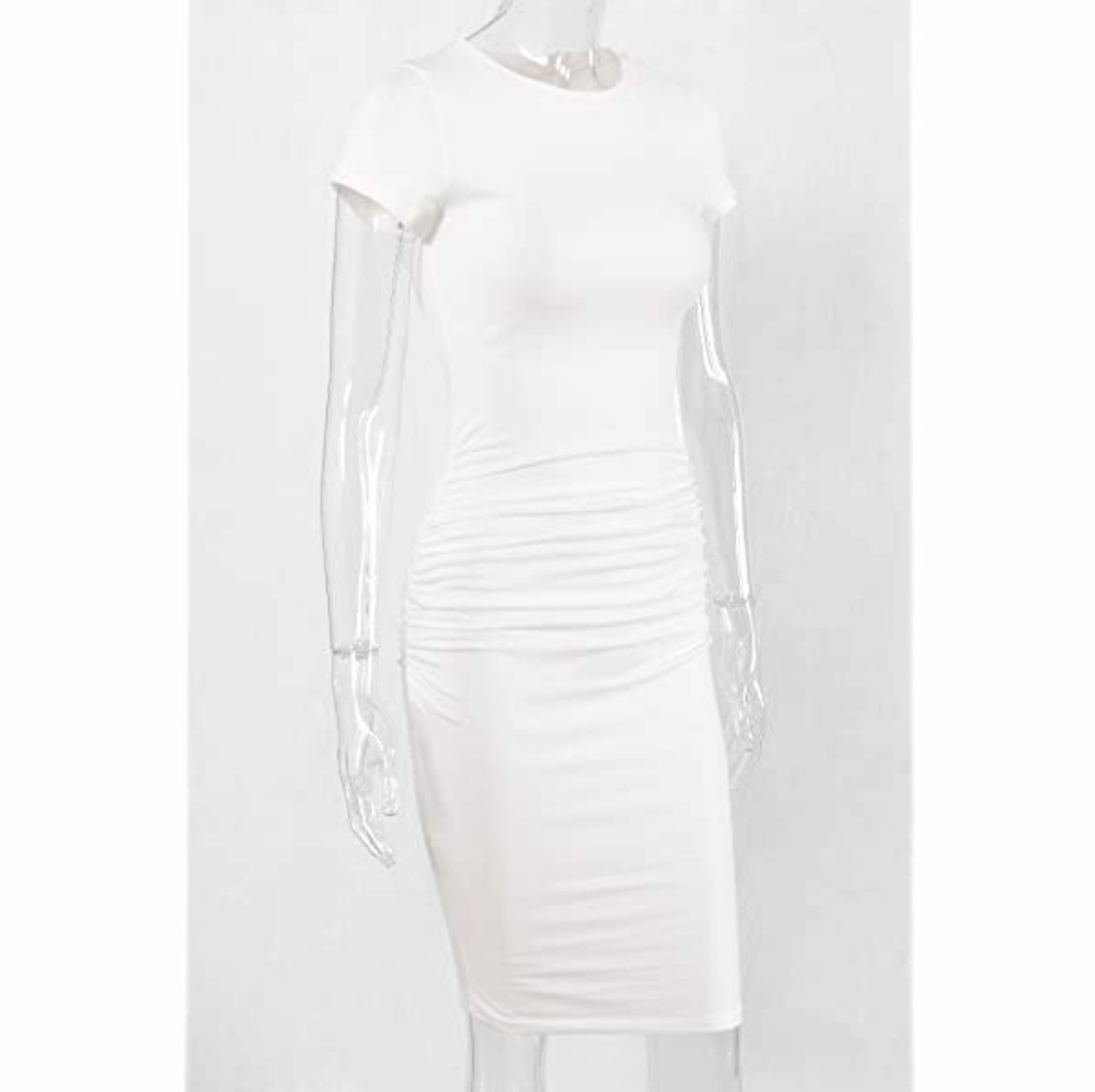 Missufe Ruched Casual Sundress Midi Bodycon Dress